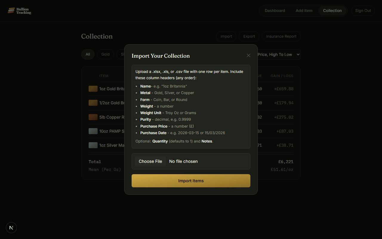 Import your collection from an Excel or CSV spreadsheet